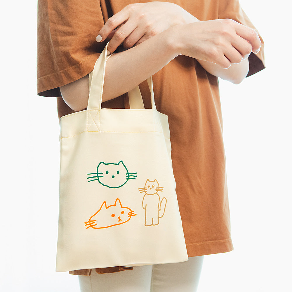 Ivory Mini Ecobag Cat Printing Totes Handbags Cute Purses Casual Picnic
