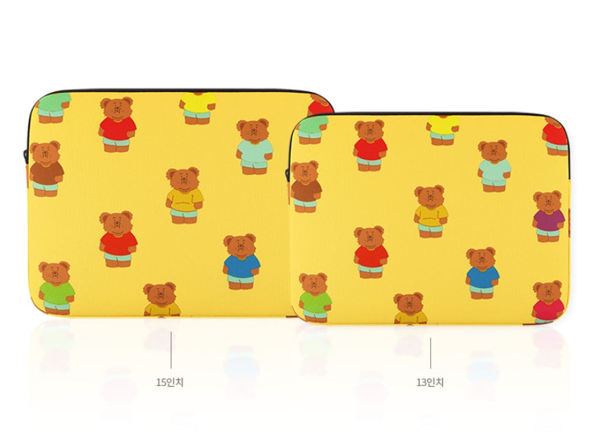Yellow Bear Graphic Laptop Sleeves 13" 15" inch Cases Protective Covers Handbags Square Pouches Designer Artist Prints Cute School Collage Office Lightweight