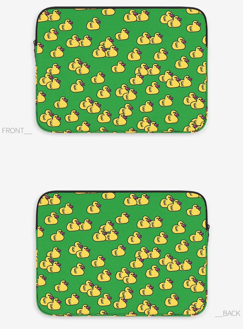 Green Yellow Duck Graphic Laptop Sleeves iPad 11" 13" 15" inch Cases Protective Covers Handbags Square Pouches Designer Artist Prints Cute Lightweight School Collage Office Zipper Fashion Unique Gifts Skins