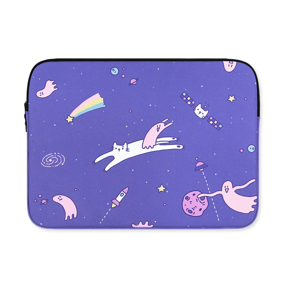Purple Cat Space Graphic Laptop Sleeves iPad 11" 13" 15" inch Cases Protective Covers Handbags Square Pouches Designer Artist Prints Cute Lightweight School Collage Office Zipper Fashion Unique Gifts