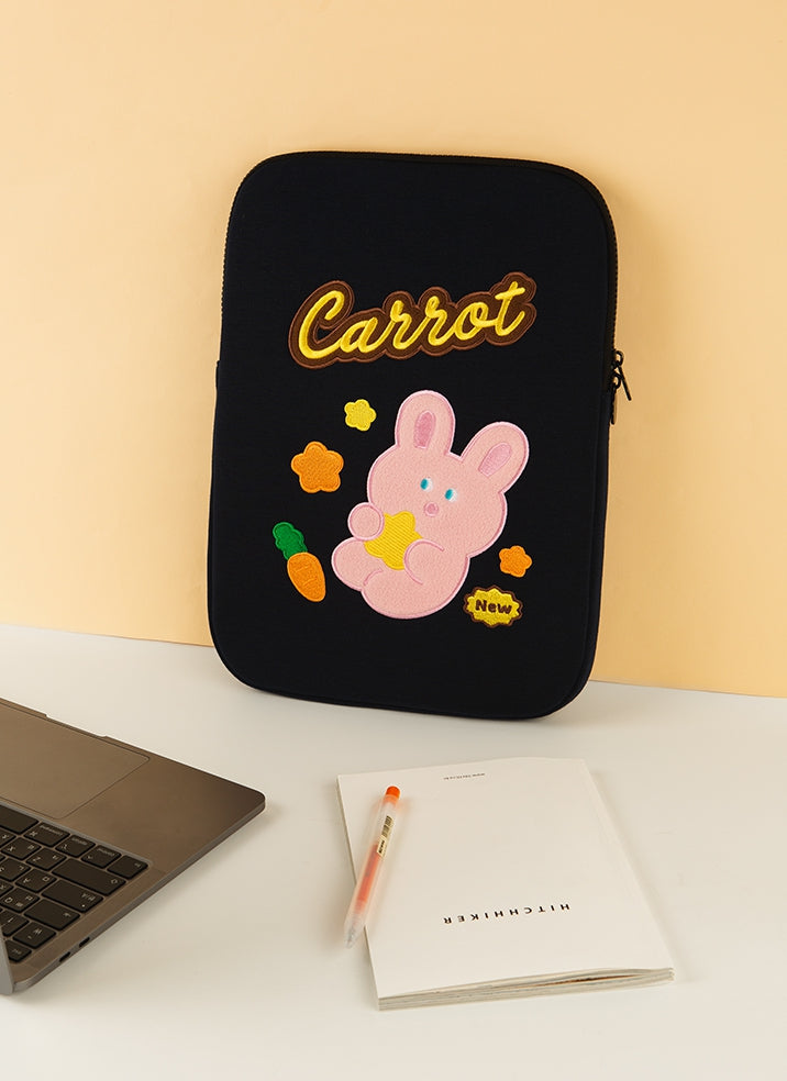 Rabbit Bear Navy Purple Brown Laptop Sleeves iPad 11" 13" 15" inch Cases Protective Covers Purses Skins Handbags Square Cushion Carrying Pouches Designer Artist Embroidery School Collage Office Lightweight Cute Characters