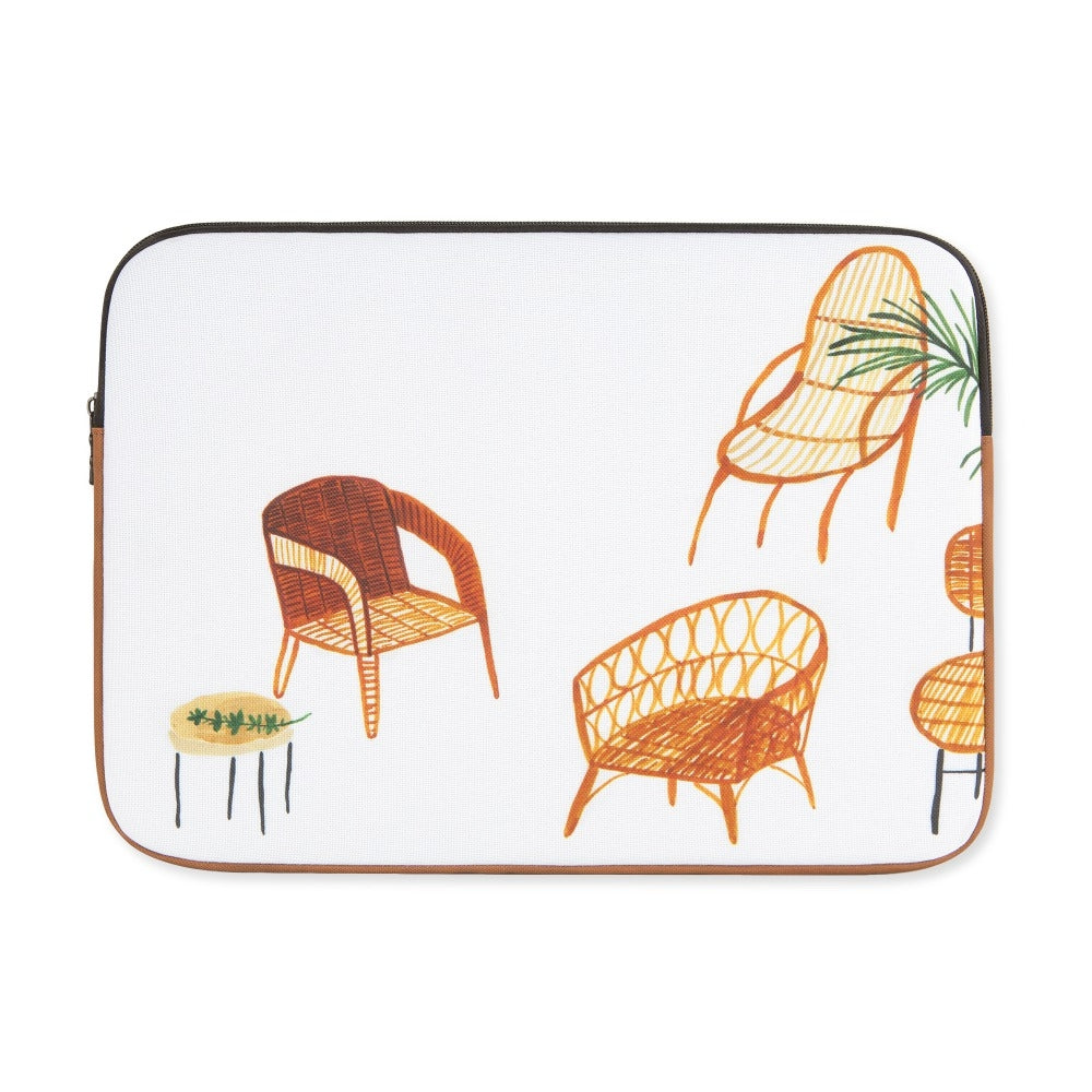 White Beige Chair Graphic Laptop Sleeves 13" 15" inch Cases Protective Covers Handbags Square Pouches Designer Artist Prints Cute Lightweight School Collage Office Zipper Fashion Unique Gifts