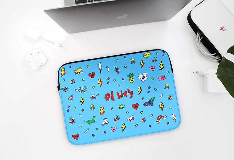 Skyblue Characters Graphic Laptop Sleeves 11" 13" 15" inch Cases Protective Skins Covers Handbags Square Pouches Designer Artist Prints Cute Lightweight Collage Office Zipper Fashion School Unique Couple Item Gifts