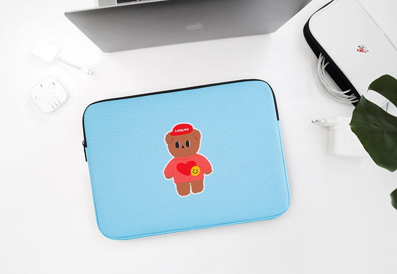 Light Blue CUTIE BEAR Graphic Laptop Sleeves 13" 15" inch Cases Protective Covers Handbags Square Pouches Designer Artist Prints School Collage Office Lightweight