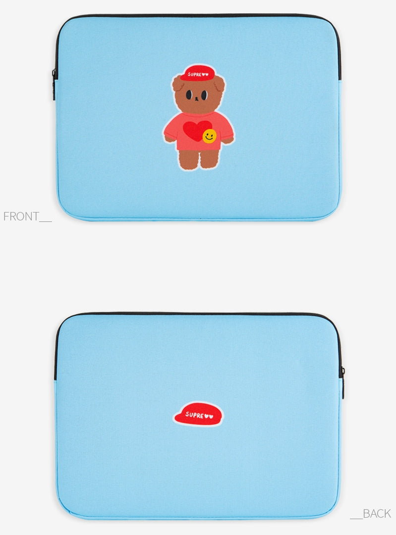 Light Blue CUTIE BEAR Graphic Laptop Sleeves 13" 15" inch Cases Protective Covers Handbags Square Pouches Designer Artist Prints School Collage Office Lightweight