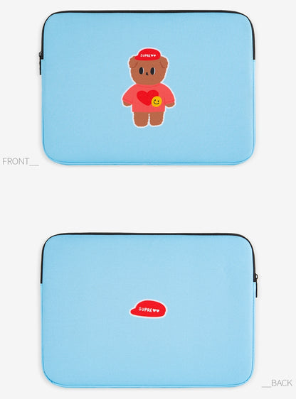 Light Blue CUTIE BEAR Graphic Laptop Sleeves 13" 15" inch Cases Protective Covers Handbags Square Pouches Designer Artist Prints School Collage Office Lightweight