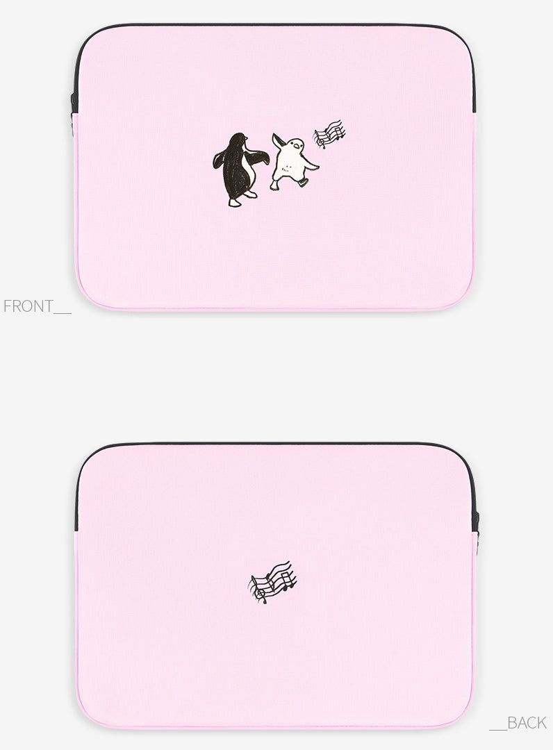 Pink Penguin Graphic Laptop Sleeves 13" 15" inch Cases Protective Covers Handbags Square Pouches Designer Artist Prints Cute Lightweight School Collage Office Zipper Fashion Gifts
