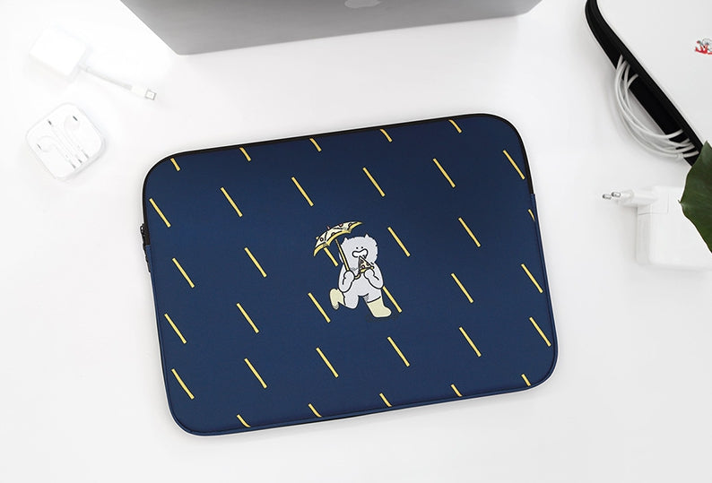 Navy Blue Rain Graphic Laptop Sleeves iPad 11" 13" 15" 17" inch Cases Protective Covers Handbags Square Pouches Designer Artist Prints Cute Lightweight Collage Office Zipper Fashion School Unique Couple Item Gifts