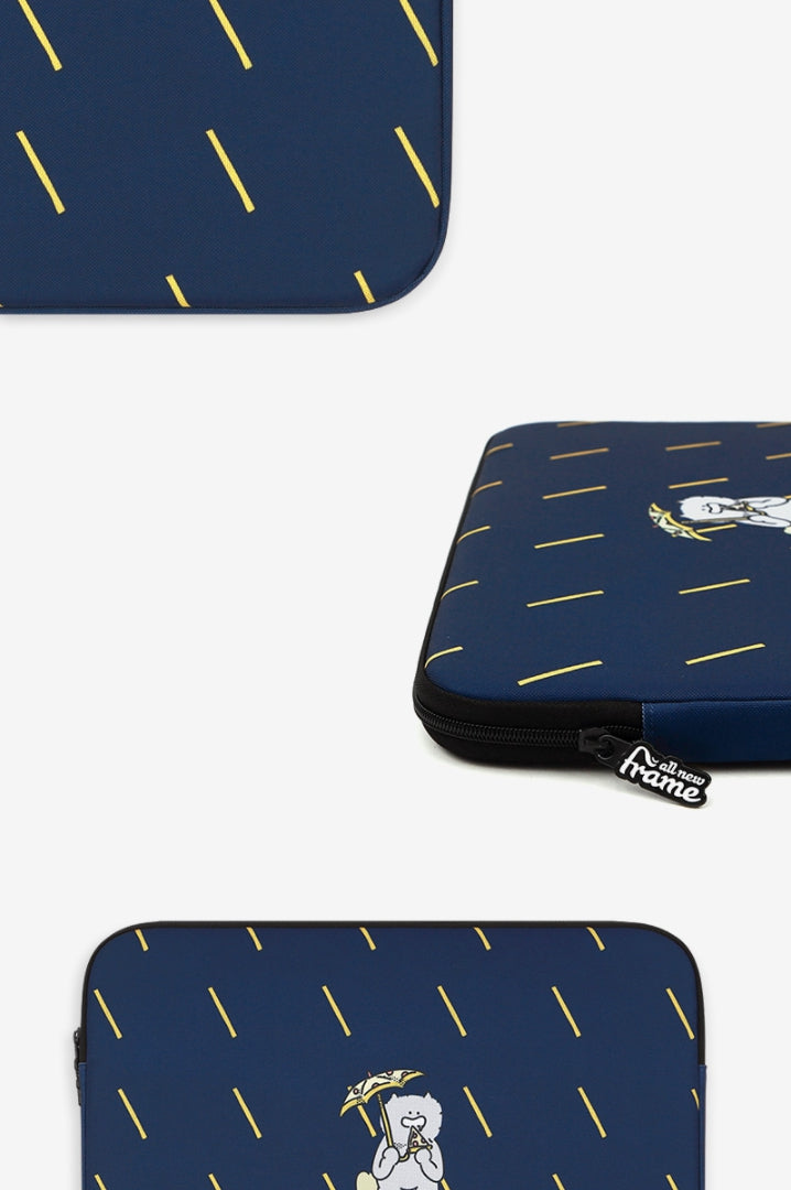 Navy Blue Rain Graphic Laptop Sleeves iPad 11" 13" 15" 17" inch Cases Protective Covers Handbags Square Pouches Designer Artist Prints Cute Lightweight Collage Office Zipper Fashion School Unique Couple Item Gifts