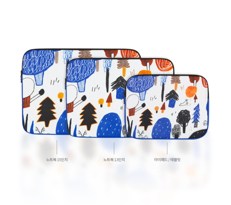 Blue White Forest Graphic Laptop Sleeves Tablets iPad 13" 15" inch Cases Protective Covers Purses Handbags Square Cushion Pouches Designer Artist Prints School Collage Office Lightweight High quality