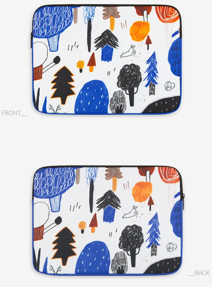 Blue White Forest Graphic Laptop Sleeves Tablets iPad 13" 15" inch Cases Protective Covers Purses Handbags Square Cushion Pouches Designer Artist Prints School Collage Office Lightweight High quality