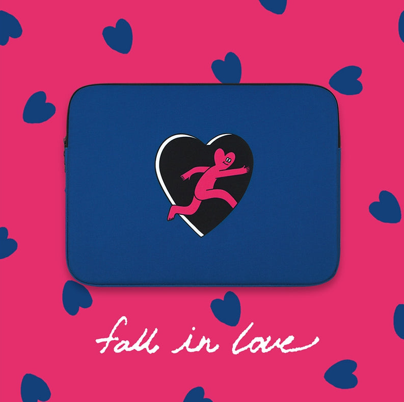 Blue Black Heart Graphic Laptop Sleeves iPad 11" 13" 15" 17" inch Cases Protective Covers Handbags Square Pouches Designer Artist Prints Cute Lightweight Collage Office Zipper Fashion School Unique Gifts