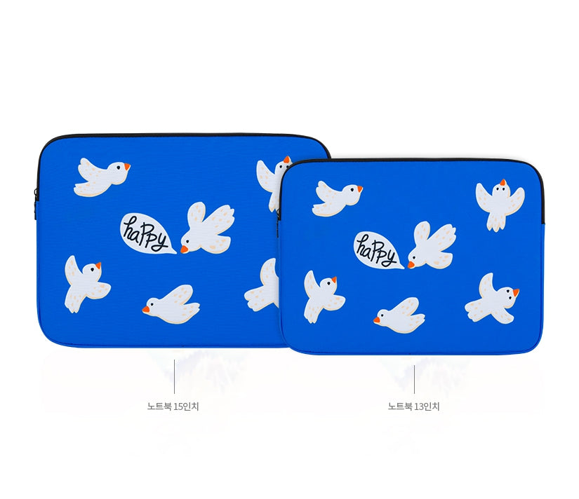 Blue Birds Graphic Laptop Sleeves 13" 15"inch Fitted Cases Covers Pouches Protective Purses Handbags Square Cushion School Collage Office Lightweight