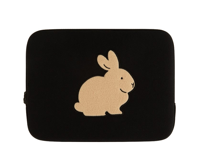 Black Gray Beige Rabbit Laptop Sleeves 11" for iPad 13" 15" inches Cases Protective Covers Purses Handbags Square Cushion Pouches Designer Artist Embroidery Artwork Prints School Collage Office Lightweight Inner Pocket
