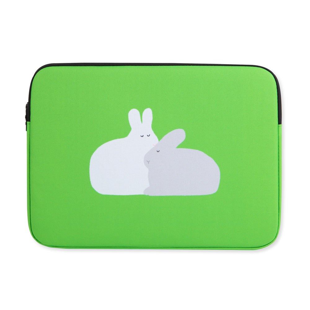 Green Rabbit Graphic Laptop Sleeves 13" 15"inch Fitted Cases Covers Pouches Protective Purses Handbags Square Cushion School Collage Office Lightweight
