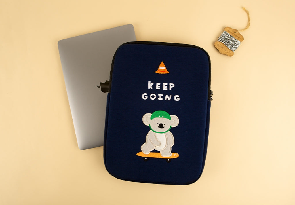 Navyblue Koala Laptop Sleeves iPad 11" 13" 15" inch Cases Protective Covers Purses Skins Handbags Square Cushion Carrying Pouches Designer Artist Embroidery School Collage Office Lightweight Cute Characters