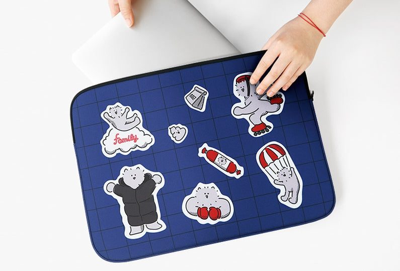 Blue Kuma Graphic Laptop Sleeves iPad 11" 13" 15" inch Cases Protective Covers Handbags Square Pouches Designer Artist Prints Cute Lightweight School Collage Office Zipper Fashion Unique Gifts