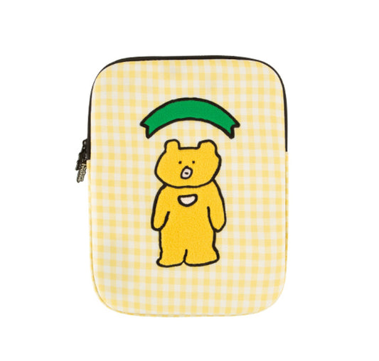 Yellow Bear Laptop Sleeves 11" for iPad 13" inch Cases Protective Covers Purses Skins Handbags Square Cushion Carrying Pouches Designer Artist Embroidery School Collage Office Lightweight Cute Characters