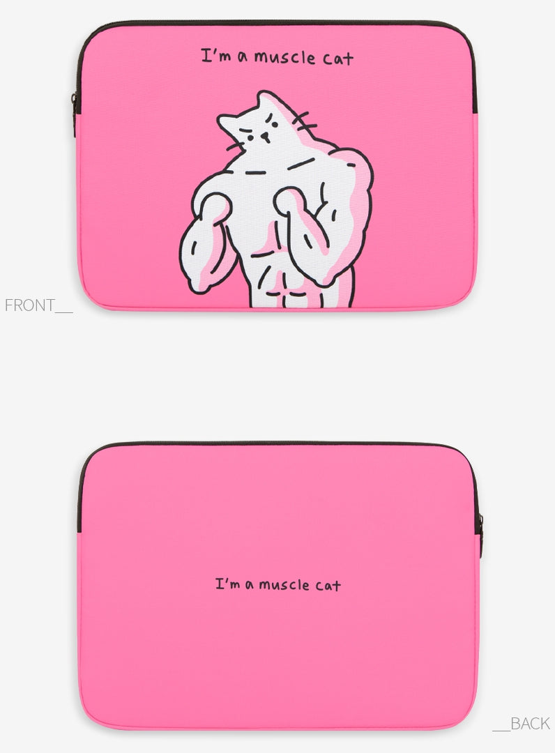 Pink Cat Graphic Laptop Sleeves 13" 15" inch Cases Protective Covers Handbags Square Pouches Designer Artist Prints Cute Lightweight School Collage Office Zipper Fashion Gifts
