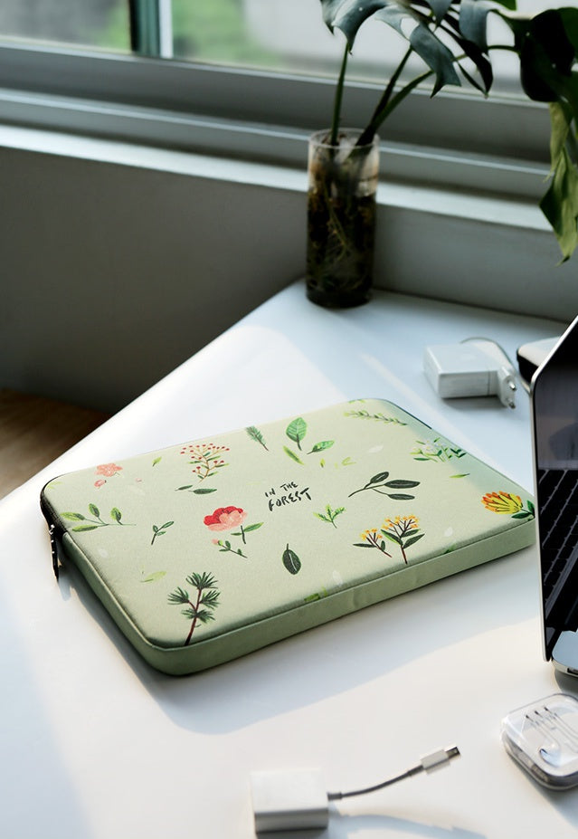 Green Forest Graphic Laptop Sleeves iPad 11" 13" 15"inch Fitted Cases Pouches Protective Covers Purses Handbags Square Cushion Designer School Collage Office Lightweight
