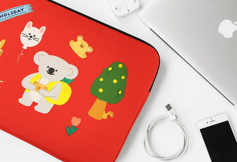 Red Picnic Koala Graphic Laptop Sleeves iPad 11" 13" 15"inch Fitted Cases Pouches Protective Covers Purses Handbags Square Cushion Designer School Collage Office Lightweight