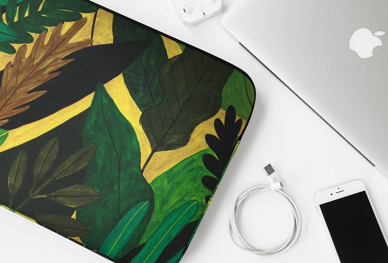 Green Forest Graphic Laptop Sleeves 13" 15" inch Cases Protective Covers Handbags Square Pouches Designer Artist Prints Cute Lightweight School Collage Office Zipper Fashion Unique Gifts