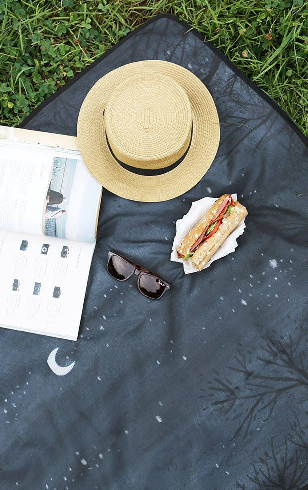 Moonlit night Milky Way Picnic Mats Pouch SET Graphic Blanket Square shaped Waterproof Outdoor Portable Camping Rugs Beaches
