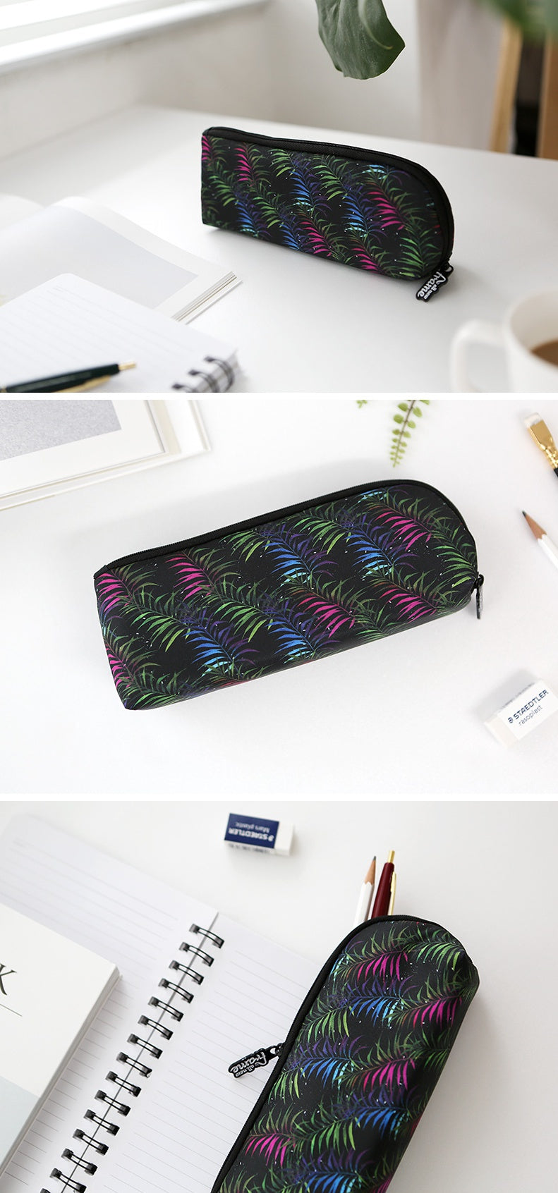 Multi-colored Black Tropical Floral Flower Graphic Pencil Cases Stationery Zipper School 19cm Office organizers cosmetic pouches Gifts Bags Purses