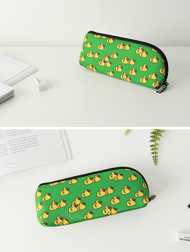 Green Yellow Duck Graphic Pencil Cases Stationery Zipper School 19cm Office Cosmetics Pouches Artists Designer Prints Gifts Bags Purses Students Girls Erasers