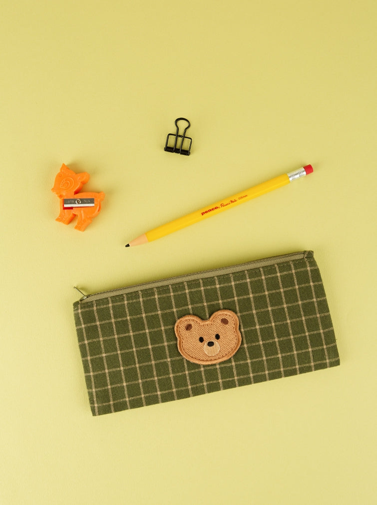 Checked Wappen Cat Bear Rabbit Pencil Cases Stationery Zipper School Office Cosmetics Pouches Artists Designer Gifts Bags Purses Students Girls Erasers Slim