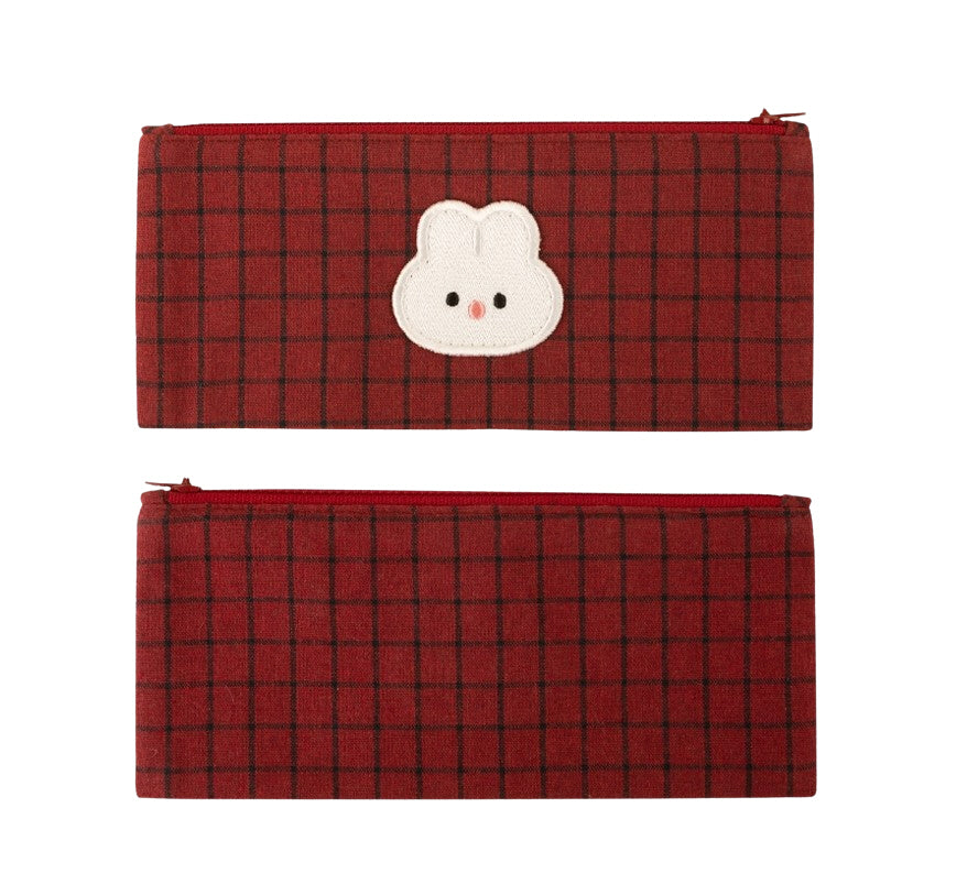Checked Wappen Cat Bear Rabbit Pencil Cases Stationery Zipper School Office Cosmetics Pouches Artists Designer Gifts Bags Purses Students Girls Erasers Slim