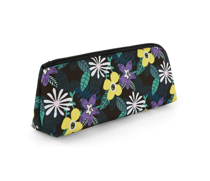 Black Floral Graphic Pencil Cases Flowers Stationery Zipper School 19cm Office Cosmetics Pouches Artists Designer Prints Gifts Bags Purses Students Girls Inner Pocket