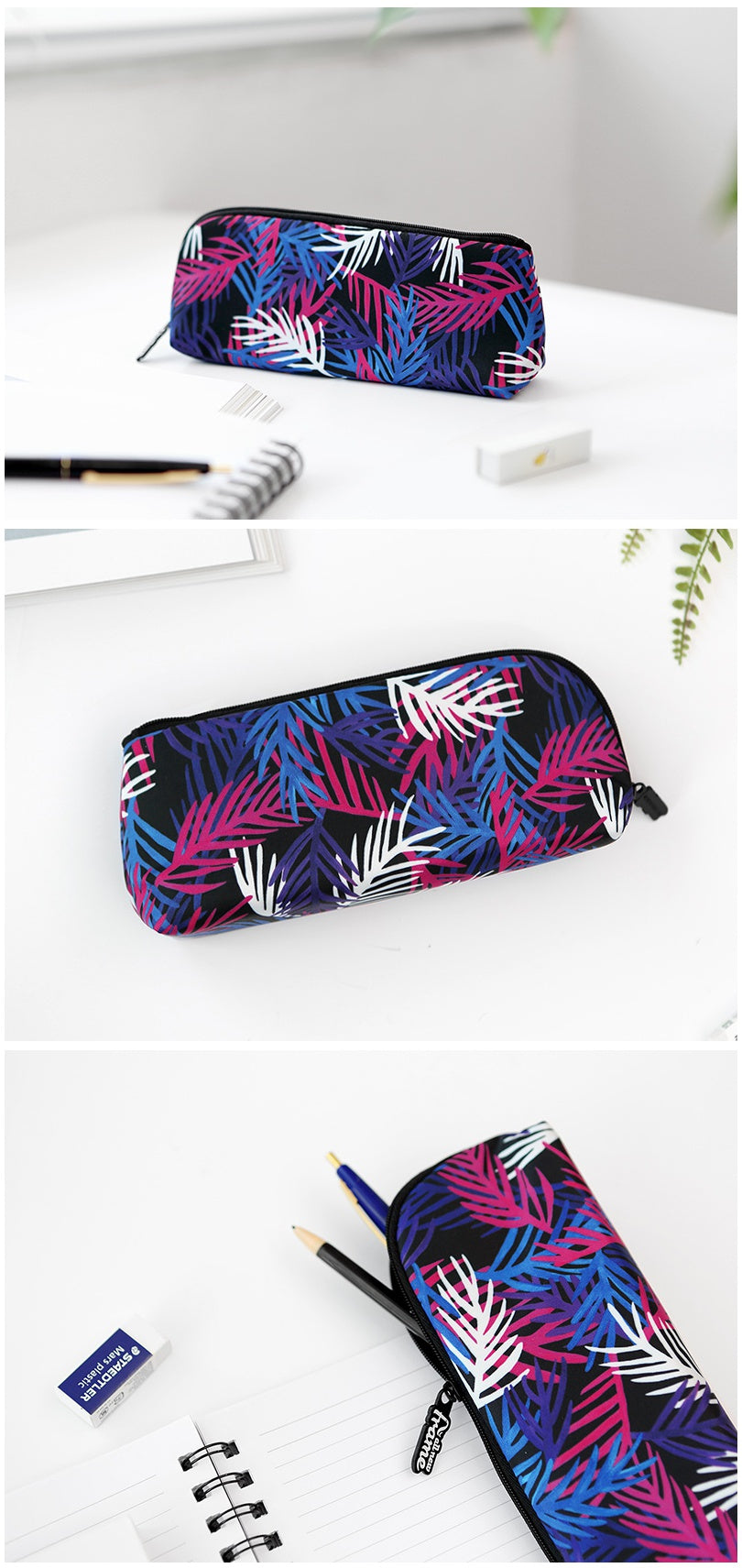 Multi-colored Black Purple Blue Tropical Floral Flower Graphic Pencil Cases Stationery Zipper School 19cm Office organizers cosmetic pouches Gifts Bags Purses