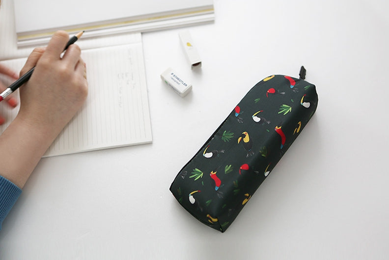 Black Toucans Birds Graphic Pencil Cases Stationery Zipper School 19cm Office Cosmetics Pouches Artists Designer Prints Gifts Bags Purses Students Girls Cute
