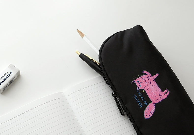 Black Pink Cats Graphic Pencil Cases Stationery Zipper School 19cm Office Cosmetics Pouches Artists Designer Prints Gifts Bags Purses Students Girls Erasers