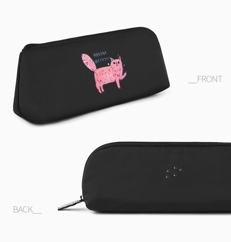 Black Pink Cats Graphic Pencil Cases Stationery Zipper School 19cm Office Cosmetics Pouches Artists Designer Prints Gifts Bags Purses Students Girls Erasers