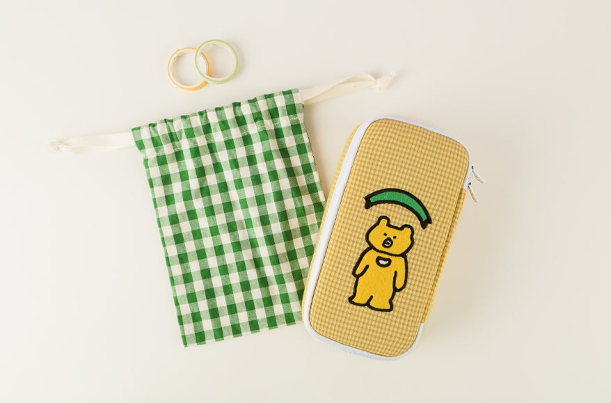 Yellow Bear Embroidery Pencil Cases Stationery Zipper School 19cm Office cosmetic pouches Artists Designer Gifts Bags Purses Student Cute