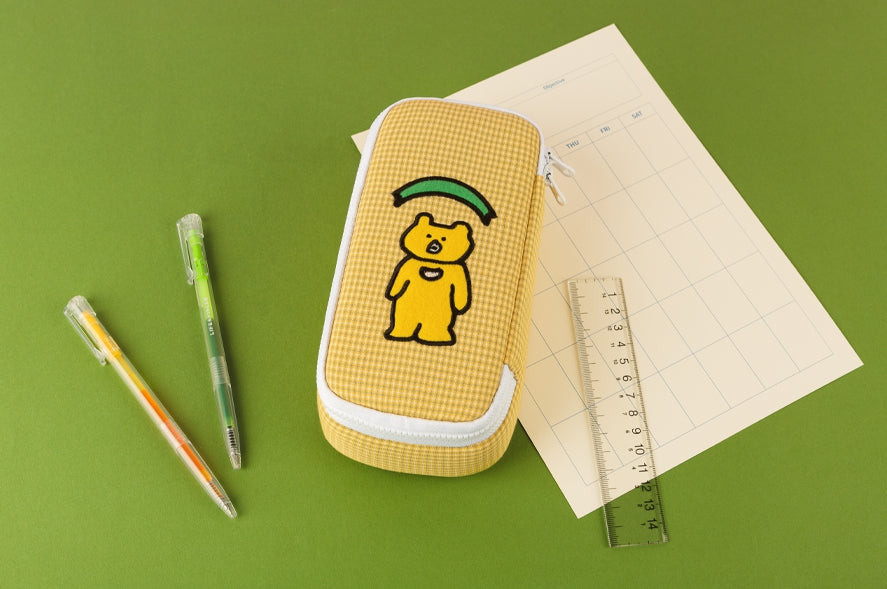 Yellow Bear Embroidery Pencil Cases Stationery Zipper School 19cm Office cosmetic pouches Artists Designer Gifts Bags Purses Student Cute