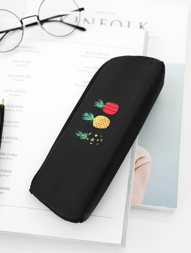 Black Pineapple Graphic Silicone Pencil Cases Stationery Zipper School 19cm Office organizers cosmetic pouch