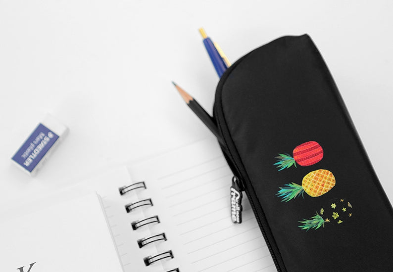 Black Pineapple Graphic Silicone Pencil Cases Stationery Zipper School 19cm Office organizers cosmetic pouch