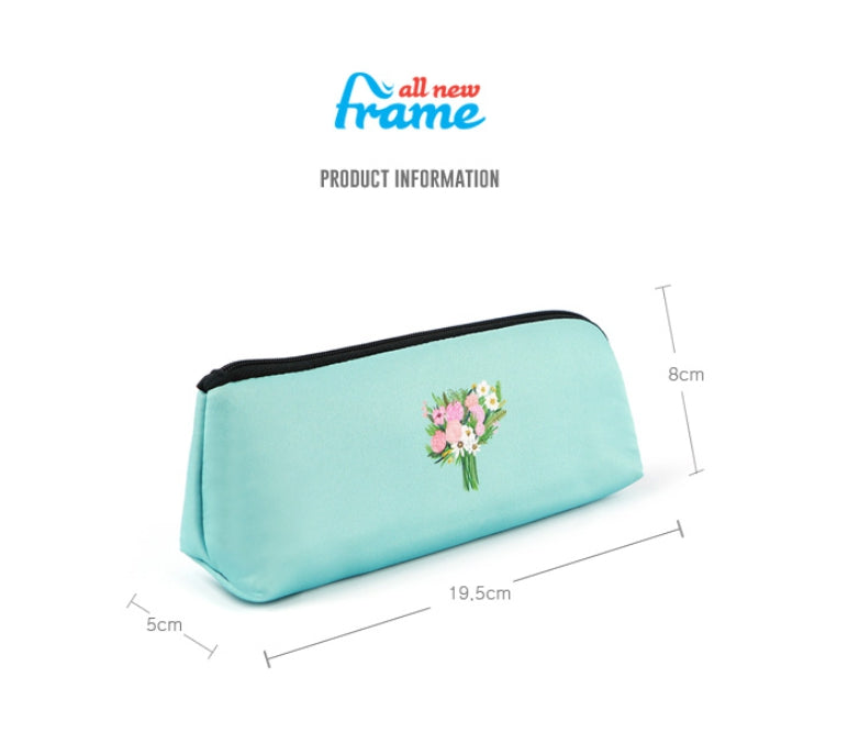 Aquamarine Pink Rose Bouquet Graphic Pencil Cases Stationery Zipper School 19cm Office Cosmetics Pouches Artists Designer Prints Gifts Bags Purses Students Girls Cute Teens Inner Pocket