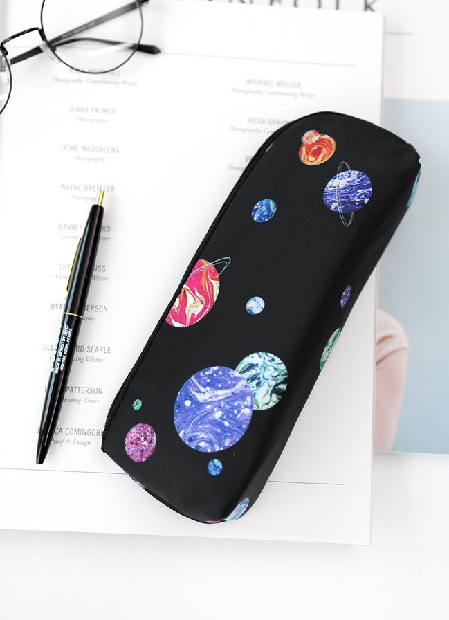 Black Space Planet Graphic Pencil Cases Stationery Zipper School 19cm Office Cosmetics Pouches Artists Designer Prints Gifts Bags Purses Students Inner Pocket