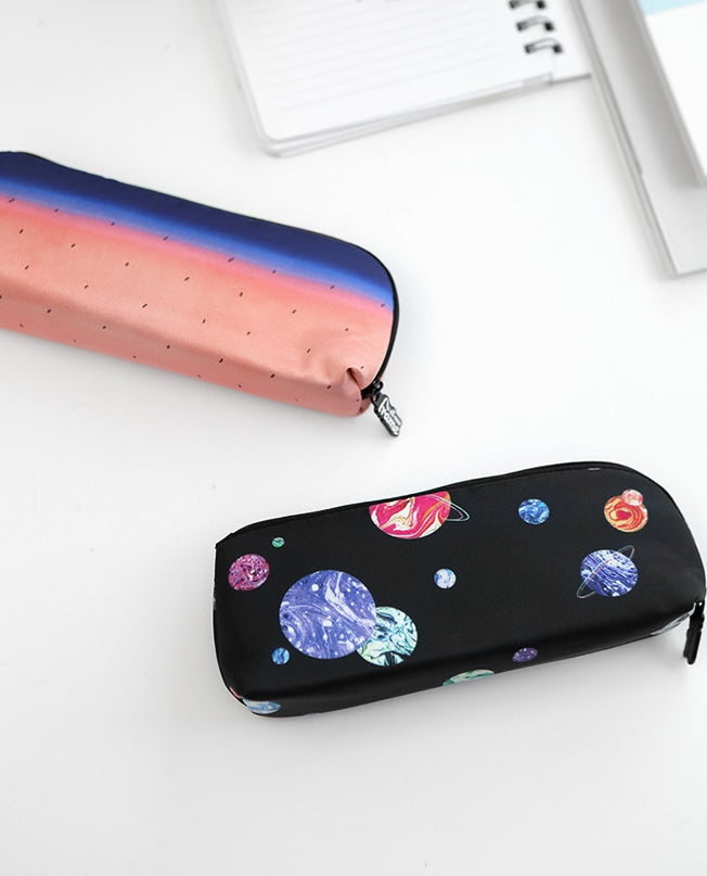 Black Space Planet Graphic Pencil Cases Stationery Zipper School 19cm Office Cosmetics Pouches Artists Designer Prints Gifts Bags Purses Students Inner Pocket