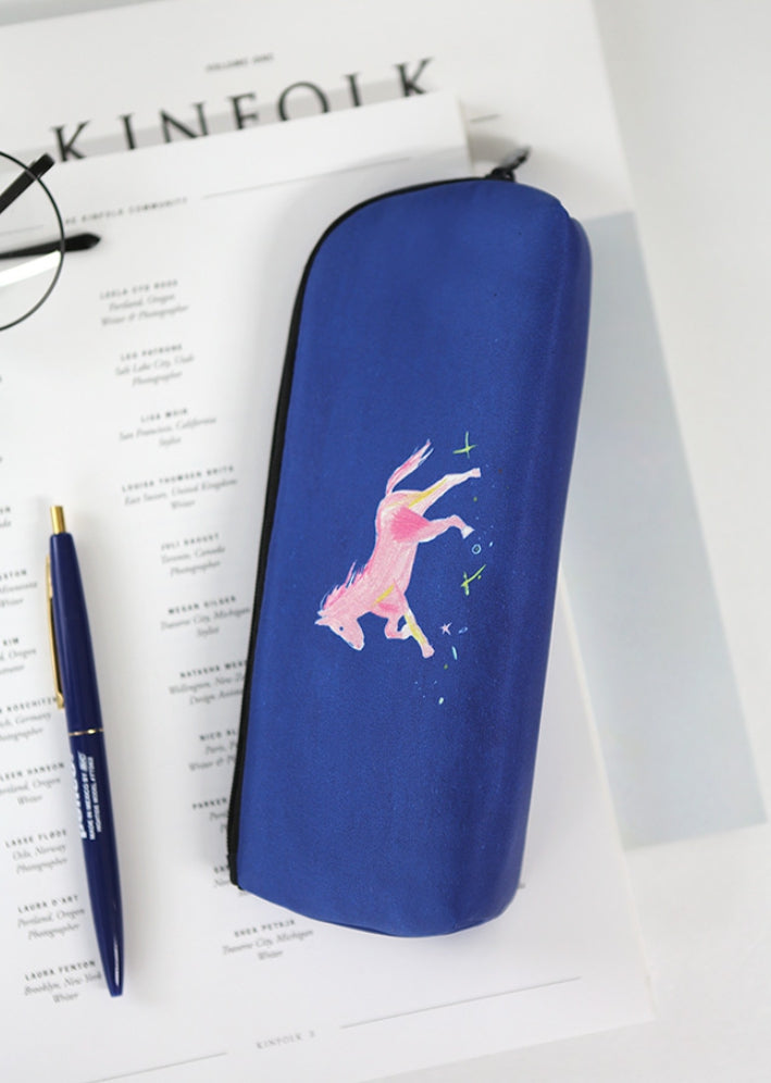 Blue Horse Graphic Pencil Cases Stationery Zipper School 19cm Office Cosmetics Pouches Artists Designer Prints Gifts Bags Purses Students Girls Cute Teens Inner Pocket