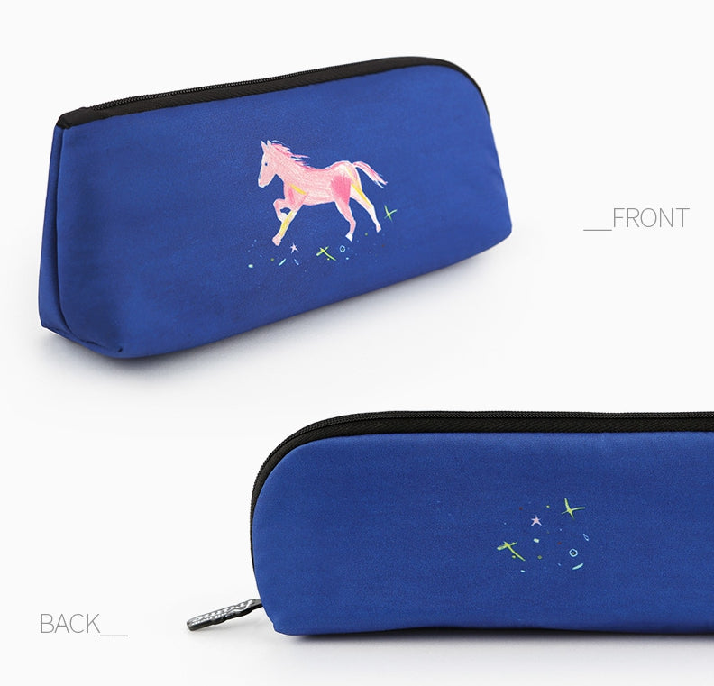 Blue Horse Graphic Pencil Cases Stationery Zipper School 19cm Office Cosmetics Pouches Artists Designer Prints Gifts Bags Purses Students Girls Cute Teens Inner Pocket