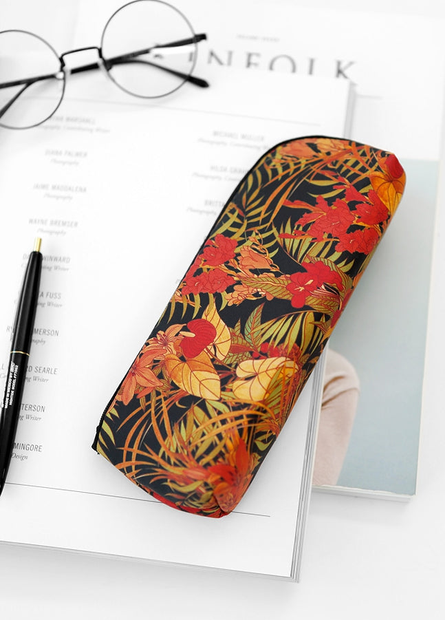 Orange Red Tropical Flowers Graphic Pencil Cases Flowers Stationery Zipper School 19cm Office Cosmetics Pouches Artists Designer Prints Gifts Bags Purses Students Inner Pocket