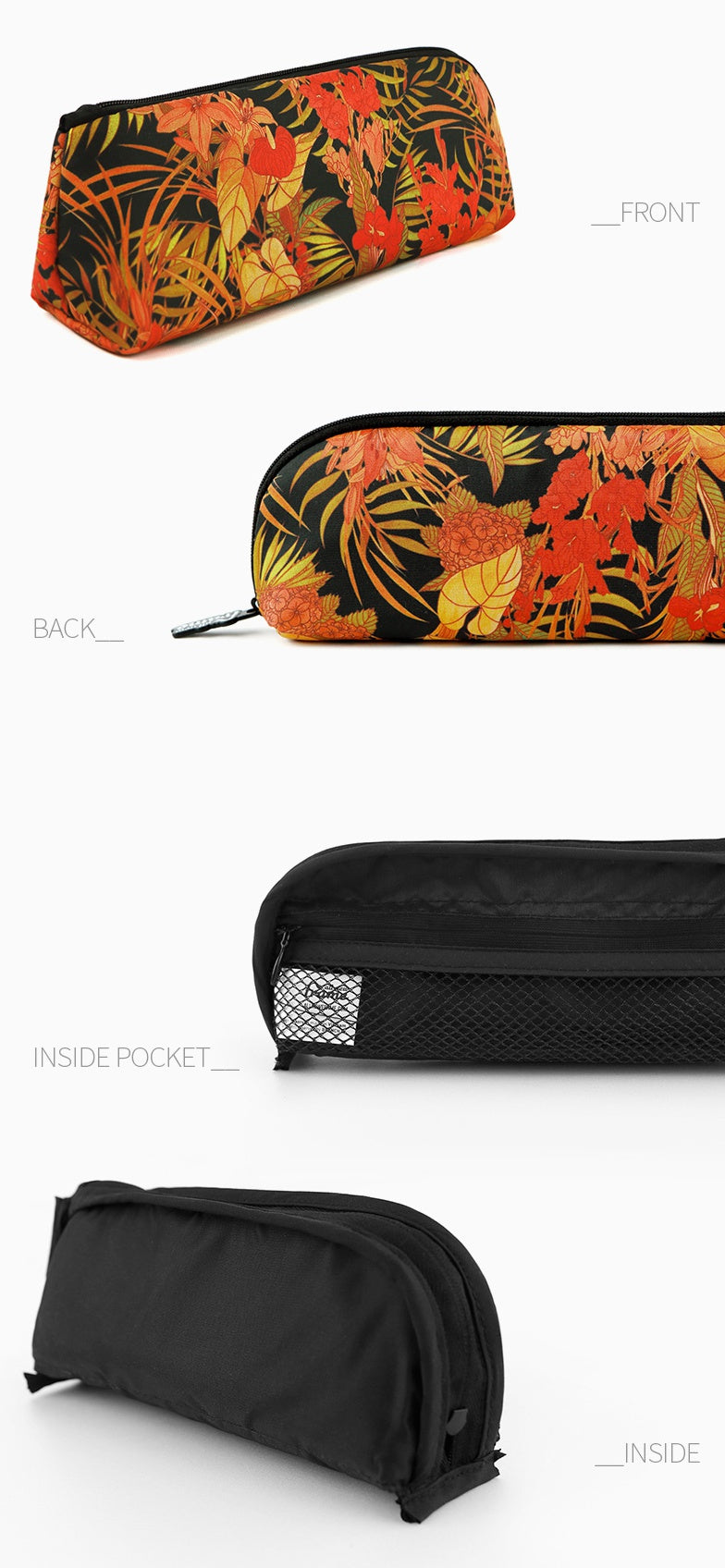 Black Orange Tropical Floral Flower Graphic Pencil Cases Stationery Zipper School 19cm Office organizers cosmetic pouches Gifts Bags Purses