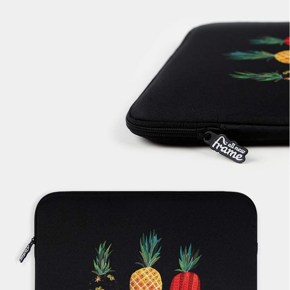 Black Pineapple Graphic iPad 11" 13" 15" 17" inch Laptop Sleeves Cases Protective Covers Purses Handbags Square Cushion Pouches Designer School Collage Office Lightweight