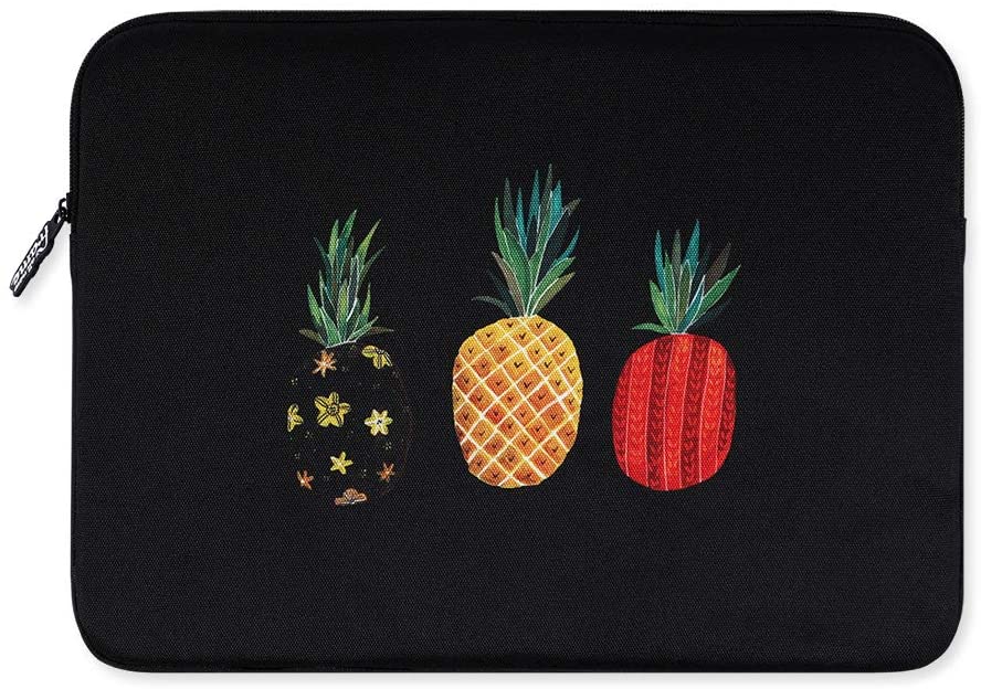Black Pineapple Graphic iPad 11" 13" 15" 17" inch Laptop Sleeves Cases Protective Covers Purses Handbags Square Cushion Pouches Designer School Collage Office Lightweight