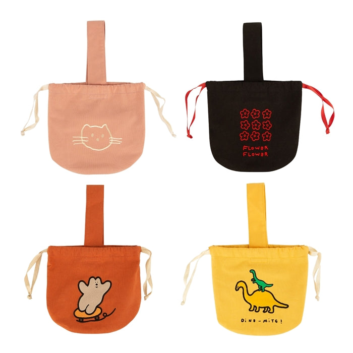 Pink Black Orange Yellow Drawstring Mini Totes Handbags Shoulder Purses Cute Girls Artists Design Female Casual Light Gifts Embroidery Cotton Daily Picnic Fashion Pouches Lunch Bags